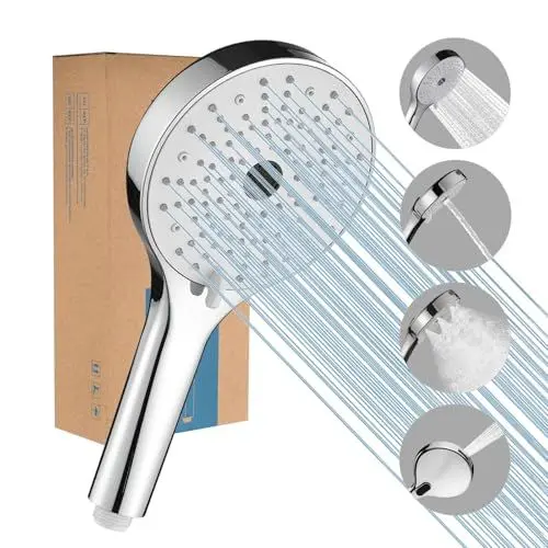 Produktbild: Nafall Duschkopf Groß, Hochdruck Duschkopf Großem mit 4 Strahlarten, Handbrause Brausekopf Dusche (⌀ 130 mm) mit Starker Strahl funktion für Reinigung von Badewanne