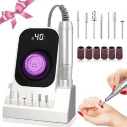 Produktbild: Nagelfräser für Gelnägel, 40000U/Min Nagelfräser Professionell Aufladung Elektrische Nagelfeile Maniküre Elektrische Nail Drill Set mit 7 Nagelfräser Bits, Zu Hause und Im Salon (Reinweiß)