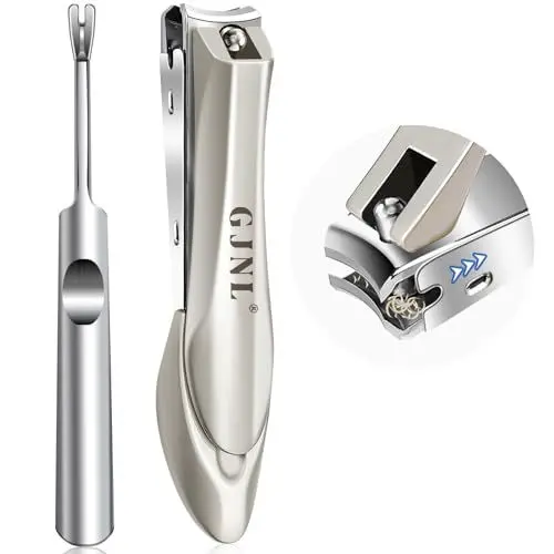 Produktbild: Nagelknipser mit Nagelfang, GJNL Keine Splash Fingernagel- und Zehennagelknipser, Scharfer Gebogener Klinge, Nagelschneider aus Edelstahl, Nail Clippers Integrierte Nagelfeile für Männer und Frauen