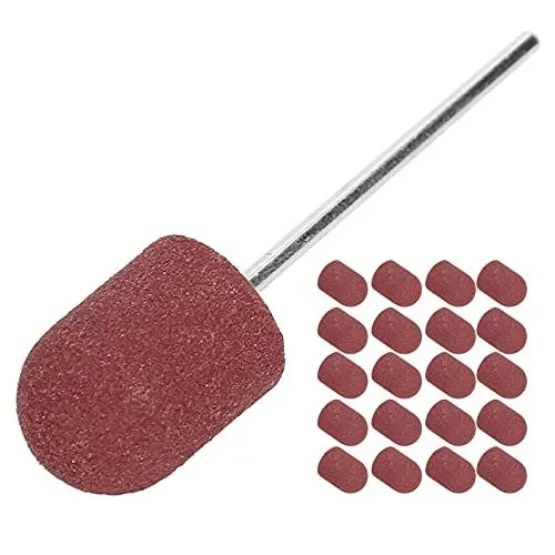 Produktbild: Nagelkunst Schleifkappe, 20pcs Schleifkappen mit 1 Kappenträger, Nagelbohrerblock Schleifkappe Set Polierer Sand Maniküre Pediküre Werkzeug (10 X 15 Mm Braun)
