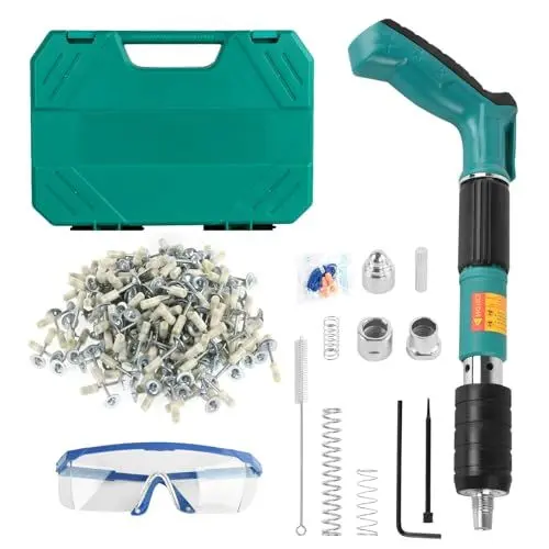 Produktbild: Ronghaonan Nagelpistole Kit mit 110pcs Nägeln, Beton Nagelpistole, 5-Speed verstellbare manuelle Stahl Nagelpistole, tragbare Nagelpistole Kits Werkzeug