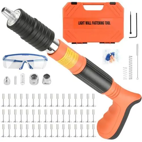 Produktbild: Nagelpistole mit 120 Stück Rund Nagel Nail Gun Stahlnagelpistole Werkzeug zum Nageln mit Handschuhen Schlüssel für Brillen Ohrstöpsel