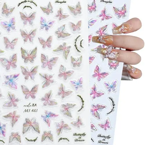 Produktbild: Nagelsticker Herbst, 4 Blatt Glänzend Nagelaufkleber Laser Nagelsticker Selbstklebend Schmetterlinge Nail Art Sticker Nägel Deko Aufkleber Nageldesign Zubehör