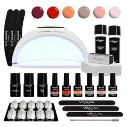 Produktbild: Nagelstudio Set komplett • Meanail® Paris Sphere • Maniküre Starter Kit • 1 LED Lampe• 6x UV GEL semipermanenter Nagellack • Nagelfeile • inkl. Primer Base Top • Entferner • Shellac • Vegan