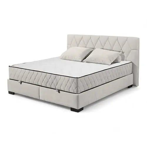 Produktbild: NAGOL B Boxbett 180x200, Sand - Bequemes Doppelbett mit Bettkasten und Premium 9-Zonen-Federkern Wendematratze - 205 x 114 x 214 cm (B/H/T)