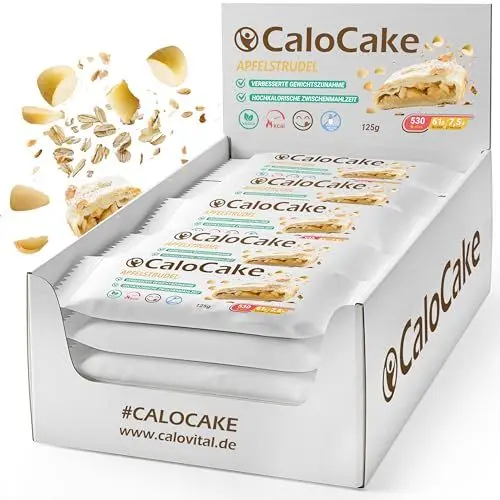 Produktbild: Nahrung hochkalorisch für Gewichtszunahme | Ausdauer-, Masse- & Energieriegel viel Protein & 530 Kalorien | Mahlzeiten Riegel vegan laktosefrei | CaloCake CaloVital 24er Box (Apfelstrudel)