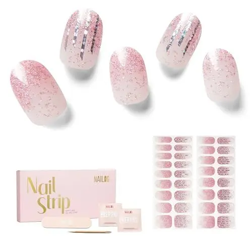 Produktbild: NAILOG Nagelfolie,Nagelfolie uv Härtend,Nagelfolie Selbstklebend,UV Nagelfolien,34 Stück Nagelsticker,Nails Starter Set,Geschenk für Frauen,Pink Lane