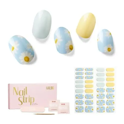 Produktbild: NAILOG Nagelfolie uv härtend,34 Stück Nagelsticker selbstklebend in Salonqualität, lang anhaltende Soft Gel Finish Nagelfolien Nails Starter Set für Frauen, Daisy