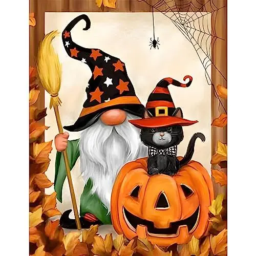 Produktbild: NAIMOER Halloween Diamond Painting Kits für Erwachsene Kinder, 5D Diamant Painting Gnomes Bilder Erwachsene, Diamond Painting Kürbis Bilder Kinder Malerei Set für Home Dekor 30x40cm