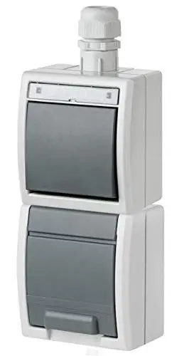 Produktbild: Naka24 Steckdo Aufputz Kombination Feuchtraum Schuko AQUANT IP65 (1257-65 Steckdose + 1x Schalter vertikal), WeiÃŸ-grau
