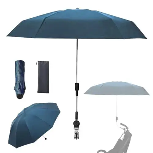 Produktbild: Nakazawa Verstellbarer Universal-Sonnenschutz für Kinderwagen, verstellbarer Lenkwinkel, verstärkter Schirmrahmen, kompakt und leicht, geeignet für alle Arten von Kinderwagen, Nebelblau