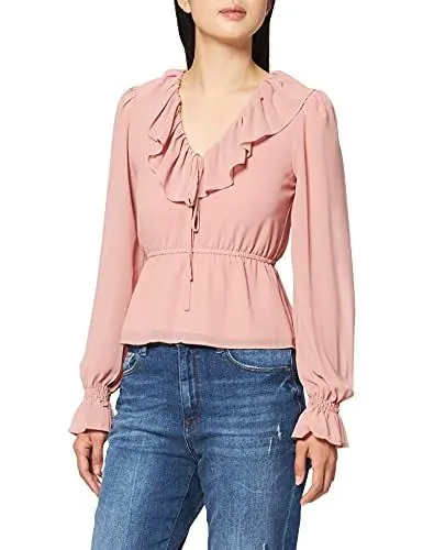 Produktbild: NA-KD Damen Frill V-Neck Chiffon Blouse Bluse, Rose, 40 EU