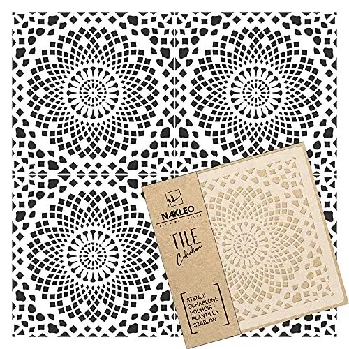 Produktbild: NAKLEO Fliesen Schablone zum Malen 25x25 cm, Alamo Geometrischer Kreis Spitze Mosaik, Kunststoff Wiederverwendbare Bodenschablone DIY, Holz Möbel Wand Dekoration