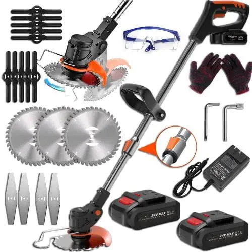 Produktbild: NAKOBOBO Akku-Rasentrimmer, batteriebetriebener Rasentrimmer mit 24 V, elektrischer Rasentrimmer ohne Kabel, 3 in 1 Verstellbarer Kopf und Teleskopgriff zum Schneiden von Gärten.