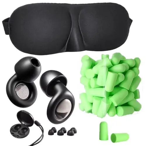 Produktbild: NAKOSITE Ohrstöpsel zum schlafen 45 dB, 4 Größen + Schlafmaske Frauen, Herren oder Kinder + 5 Paar wiederverwendbares Schaumstoffstöpsel –für konzert, schnarchen, flugzeug, motorrad