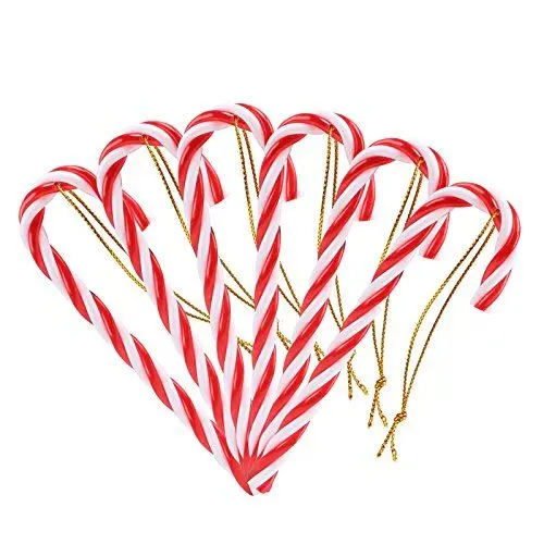 Produktbild: Naler 12 x Zuckerstangen Weihnachtsbaumschmuck Baumbehang Weihnachtsbaum Dekoration Anhänger mit Kordel Rot und Weiß