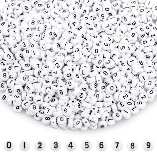 Produktbild: Naler 600 Stück Zahlenperlen zum Auffädeln Mix 0-9 rund 7mm Perlen Buchstabenperlen für Schmuckherstellung