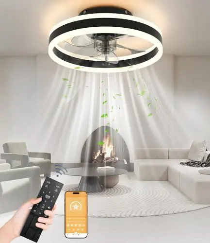Produktbild: Nalezuns LED Deckenventilator mit Beleuchtung, 50cm Ventilator Deckenleuchte, 3 Farbtemperatur und 6 Geschwindigkeiten Deckenventilator mit Lampe, Lampe für Wohnzimmer Schlafzimmer Esszimmer Küche