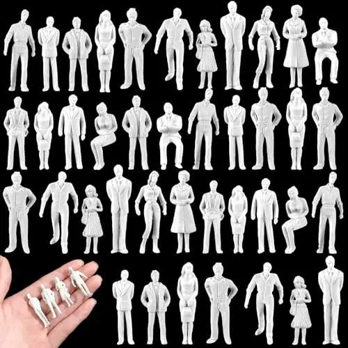 Produktbild: Namalu 50 Miniatur Figuren für Modellbau Stehende und Sitzende Mini Figuren Diorama Unbemalte Weiße Menschenfiguren Architekturmodell Kleine Modelle von Menschen für Miniatur Szenen (Maßstab 1:50)