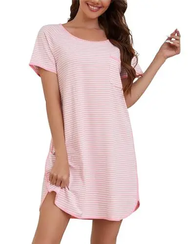 Produktbild: Namatime Nachthemd Damen Kurzarm Nachthemden für Damen Negligee Sexy Nachtwäsche Sommer Schlafshirt Streifen Loungewear PAT3 XL