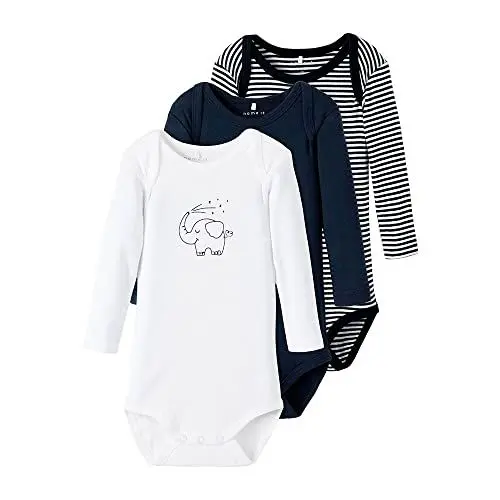 Produktbild: NAME IT 3er Pack Langarm Baby Bodys aus Bio-Baumwolle Dark Sapphire-92