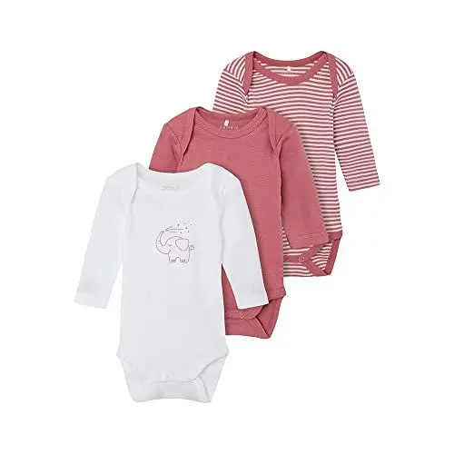 Produktbild: NAME IT 3er Pack Langarm Baby Bodys aus Bio-Baumwolle Mesa Rose-92