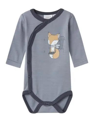 Produktbild: NAME IT Baby-Jungen Nbmwillit Wool Ls Wrap Body Langarmbody, Grau, 56