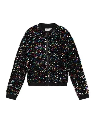Produktbild: NAME IT Mädchen Nkfrunica Ls Bomber Bomberjacke, Black/Detail:Multi, 110