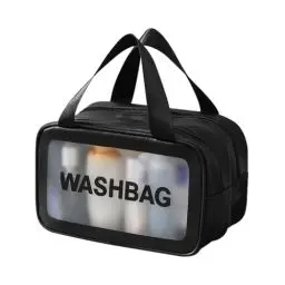 Produktbild: Namenand Kosmetiktasche, kulturtasche Damen, kulturbeutel Herren Transparente, Tragbare wasserdichte Organizer, Make-up-Tasche mit Großer Kapazität für Männer Frauen Kinder Familie - Schwarz