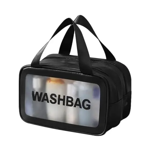 Produktbild: Namenand Kosmetiktasche, kulturtasche Damen, kulturbeutel Herren Transparente, Tragbare wasserdichte Organizer, Make-up-Tasche mit Großer Kapazität für Männer Frauen Kinder Familie - Schwarz