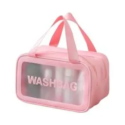 Produktbild: Namenand Kosmetiktasche, kulturtasche Damen, kulturbeutel Herren Transparente, Tragbare wasserdichte Organizer, Make-up-Tasche mit Großer Kapazität für Männer Frauen Kinder Familie - Rosa