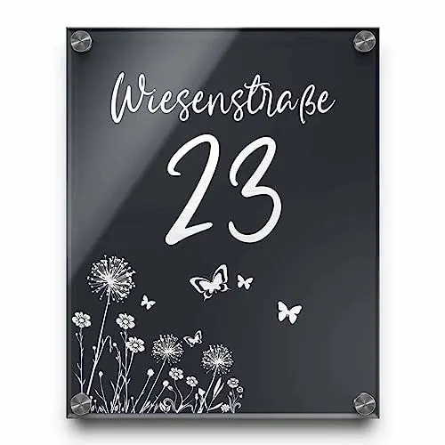 Produktbild: Namensschild oder Hausnummer mit Gravur - Familienschild/Eingangsschild in edlem Hochglanz schwarz - anthrazit 20x25 cm mit Motiven