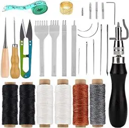 Produktbild: Namner 26 Stück Leder Nähwerkzeug, Lederhandwerk Werkzeuge Hand Nähen Kit mit Wachsfaden, Ahle, Leder Nadel, Fingerhut und anderem Zubehör für lederbearbeitung