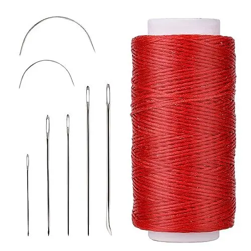 Produktbild: Namner Leder Faden, 150D Leder Wachsfaden150 m, Wohnung Ledergarn Gewachst, Buchbinden Garn, Ledernähgarn mit Ledernähnadeln für Lederhandwerk, Heimwerken und Reparieren von Lederartikeln, Rot
