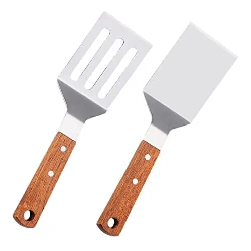 Produktbild: NAMOARLY 2-teiliges Steakspatel-set Holzgriff Mehrzweck-bratspatel Aus Edelstahl Für Die Küche