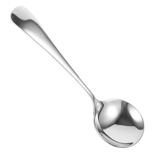 Produktbild: NAMOARLY Löffel aus Edelstahl Silberner Suppenlöffel Ergonomischer Löffelgriff Praktischer Metalllöffel Udon-Nudellöffel -Reiskelle Rostfreier Stahl Esslöffel kleiner Löffel Kind