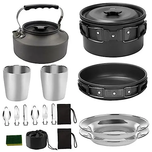 Produktbild: NAMOARLY Kochwerkzeug-Set Für Camping 2–3 Personen Outdoor-Camping-kochset Tragbare Pfanne Utensilien Aluminiumlegierung Schwarz