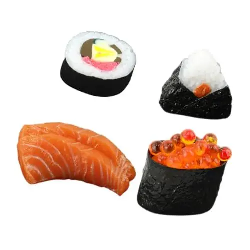 Produktbild: NAMOARLY Sushi Go 4er Set Realistische Sushi Modelle Simulierte Sushi Küche Dekoration Enthält Onigiri Lachs Nigiri Und Verschiedene Sushi Variationen Perfekt Für Restaurant Displays Und Als