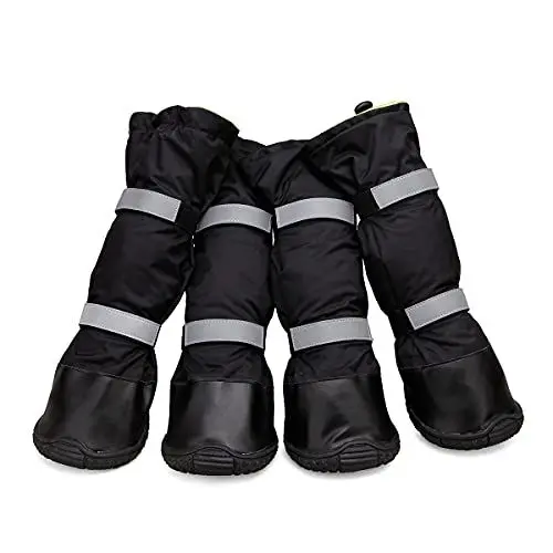 Produktbild: Namsan 4Stück Hundeschuhe wasserdichte Hundestiefel Reflektierenden Pfotenschutz Anti-rutsch Sole rutschfeste Haustierschuhe Geeignet für Kleine, Mittlere und Große Hunde -Schwar