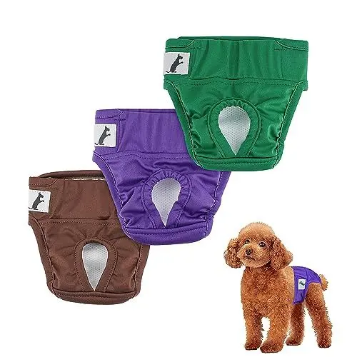Produktbild: NAMSAN Hunde Windeln 3 Stück Waschbare Schutzhose für Hündinnen Einstellbare Hunde Höschen für Urin Inkontinenz/Untrainierte Welpen/Läufigkeit Hündin - M