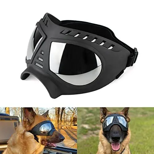 Produktbild: NAMSAN Hundebrille UV Wasserdicht Winddicht Einstellbar Hunde Sonnenbrille Mode Hunde Schutzbrille für Mittel Große Hunde-Schwarz