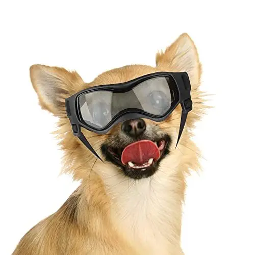 Produktbild: NAMSAN Hundebrille für Kleine Hunde UV-Schutz Hunde Sonnenbrille mit Einstellbar Gummiband Winddichte Hunde Motorradbrille-Schwarz