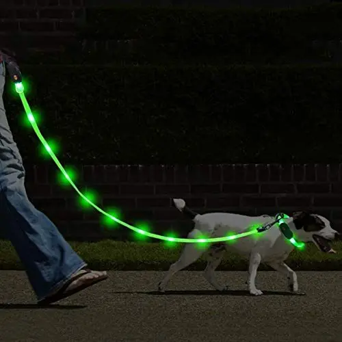 Produktbild: NAMSAN LED Hundeleine mit LED Hundehalsband USB Aufladbar Wasserdicht Sicherheit Hundehalsband-Leine für Hunde, 3 Leuchtmodi 20 Leuchtet (Grün)