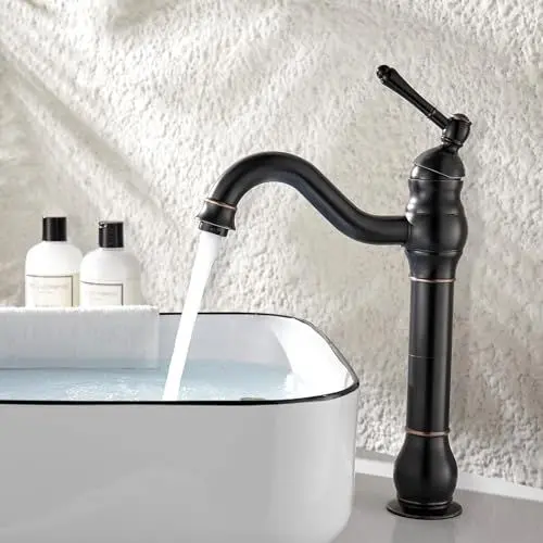 Produktbild: Namuoto Wasserhahn Bad Schwarz Retro Hoch Waschtischarmatur 360°Schwenkbar Einhebel Waschbecken Armatur Waschtischarmaturen Mischbatterie, Messing