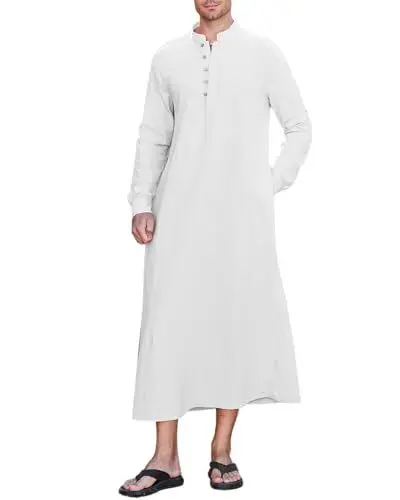 Produktbild: NANAMEEI Arabischer Kaftan Herren Islamic Thobe Lang Kostüm Muslim Thobe Nachthemd Weiß L