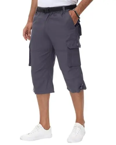 Produktbild: NANAMEEI Herren 3/4 Hose Baumwolle Cargohose Casual Kurz Sommerhose Outdoor Freizeit,Dunkelgrau,2XL