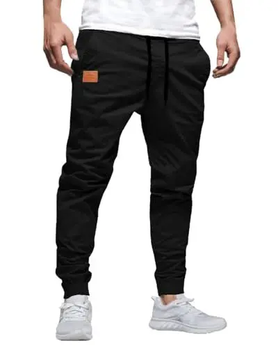Produktbild: NANAMEEI Cargohose Herren Baumwolle Herren Hose Chino Jogginghose Herren Baumwolle Sporthose Casual Sweatpants Herren mit Taschen Schwarz L