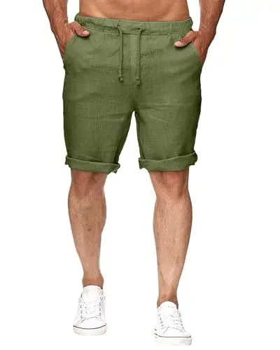 Produktbild: NANAMEEI Herren Kurz Kurze Hosen Herren Shorts Sommer Freizeithose Baggy Strandhose für Männer mit Kordelzug Taschen Army Grün 2XL