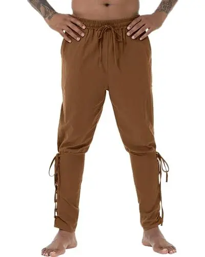 Produktbild: NANAMEEI Retro Renaissance Herren Hose - Mittelalterliche Wikinger Piratenhose - Mittelalter Braun L