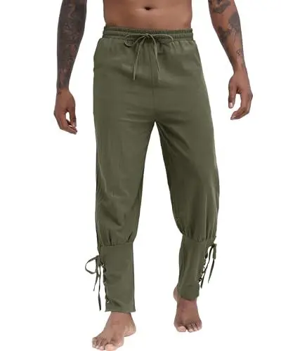 Produktbild: NANAMEEI Retro Renaissance Hose Herren Wikinger Hose Herren Mittelalter Renaissance Steampunk Freizeithose Herren Wikinger Hose Herren Armee grün M